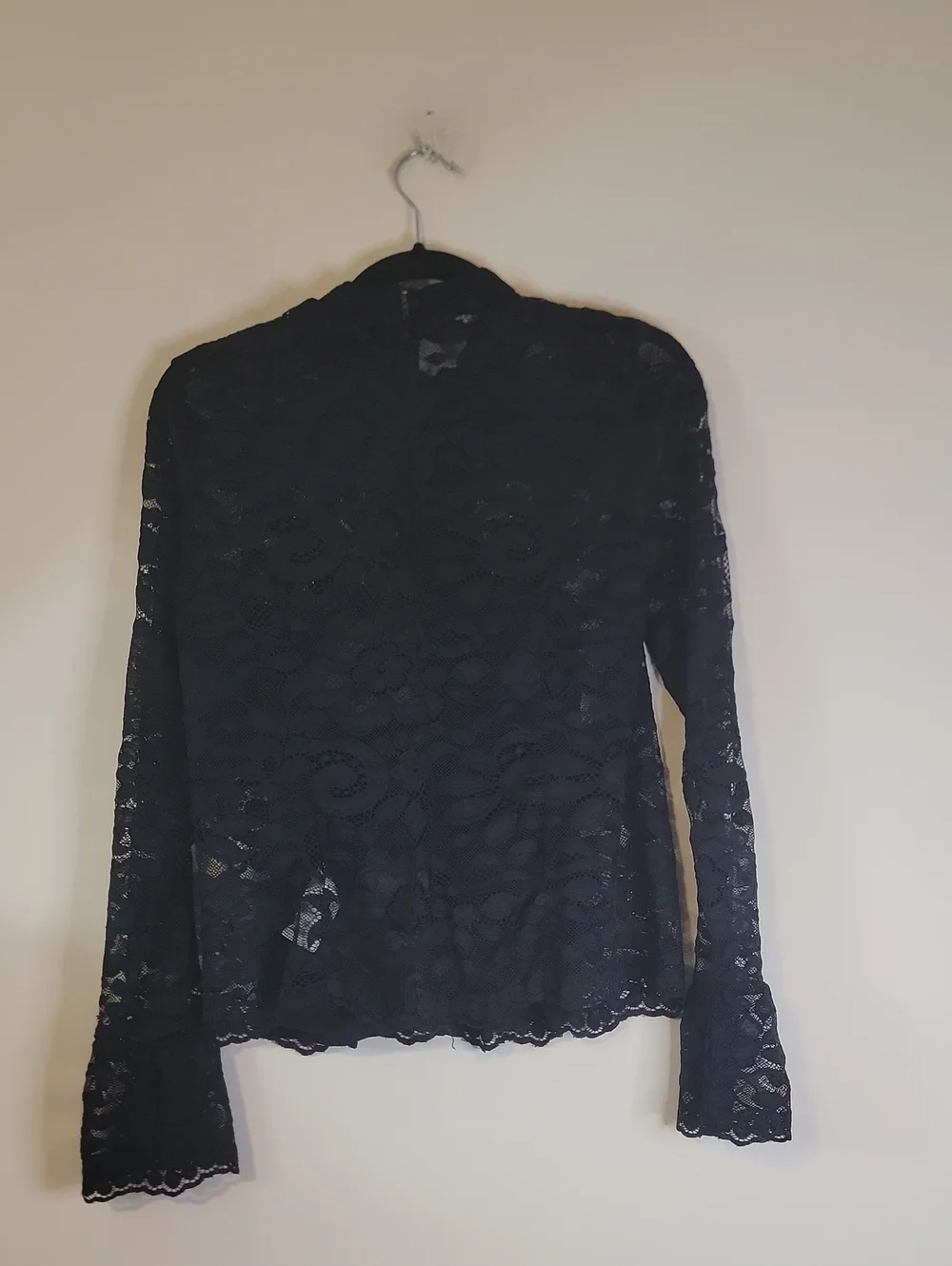 J. Crew Black Lace High-Neck Long-Sleeve Blouse